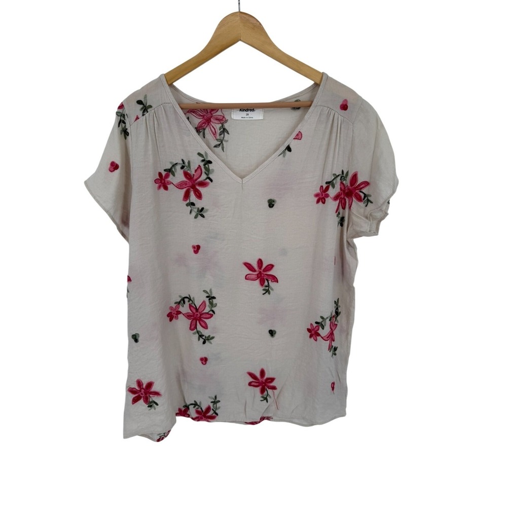 Kindred Top Womens 2X Embroidered Floral Boho Cottagecore Casual Lightweight